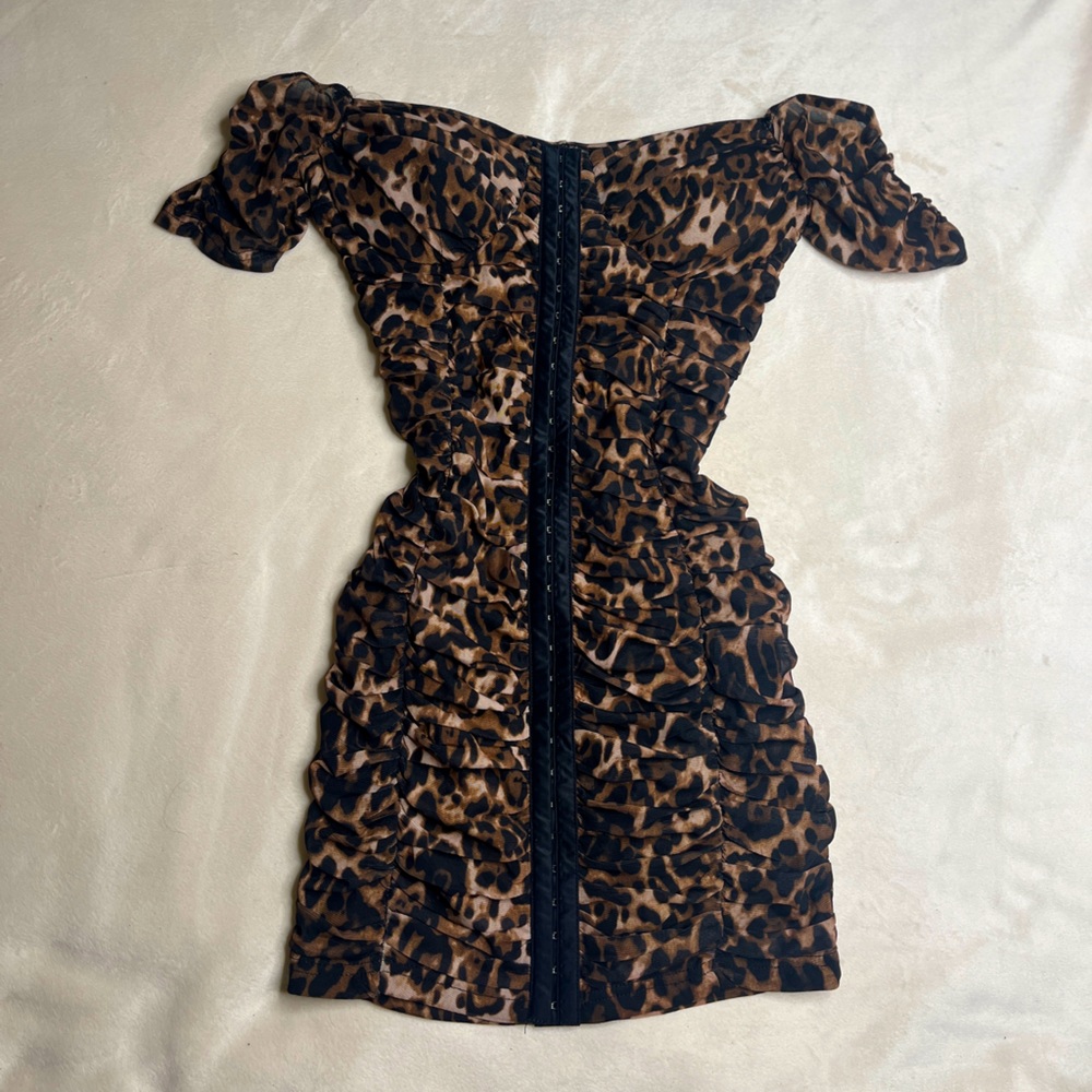 cheetah print off the shoulder Windsor mini dress